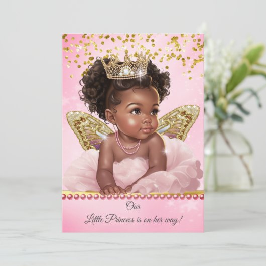Princess Pink Gold Butterfly Baby Dusche Ethnisch Einladung (Stehend Vorderseite)