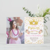 Princess Pink Gold Confetti Einladung zum Geburtst (Stehend Vorderseite)