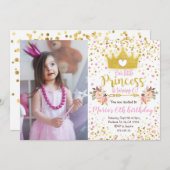 Princess Pink Gold Confetti Einladung zum Geburtst (Vorne/Hinten)