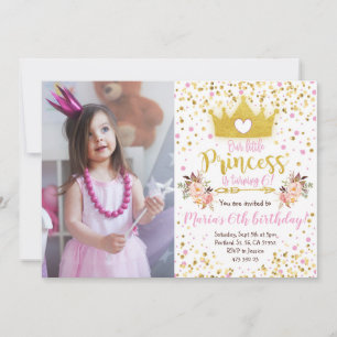 Princess Pink Gold Confetti Einladung zum Geburtst