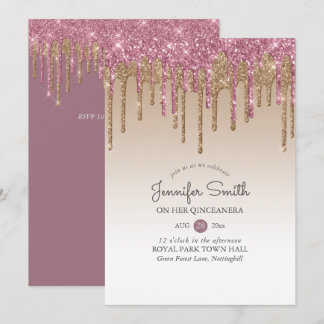 Princess PINK GOLD Dripping Glitzer QUINCEANERA Einladung