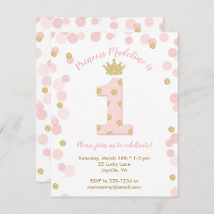 Princess Pink Gold Glitzer 1. Geburtstag Einladung