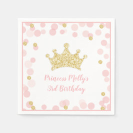 Princess Pink Gold Glitzer Crown Birthday Serviette