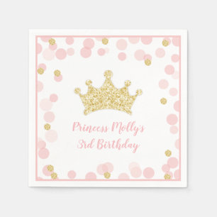 Princess Pink Gold Glitzer Crown Birthday Serviette