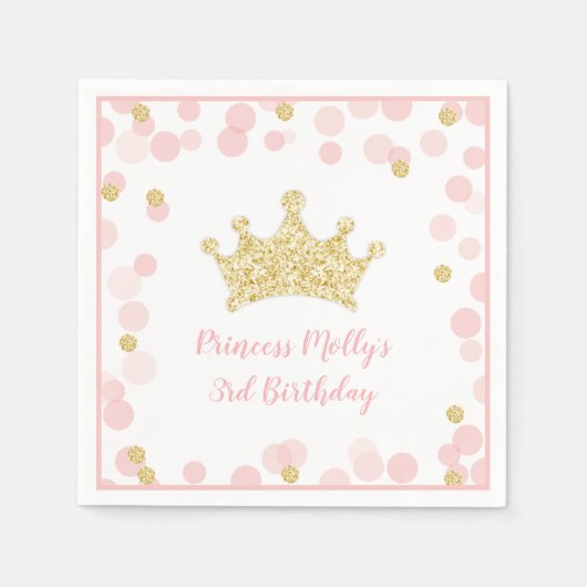 Princess Pink Gold Glitzer Crown Birthday Serviette (Vorderseite)