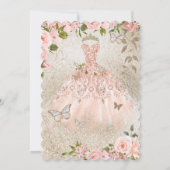 Princess Pink Gold Rose Butterfly Glam Quinceanera Einladung (Rückseite)