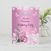 Princess Pink High Heel Rose Lace Birthday Party Einladung (Stehend Vorderseite)