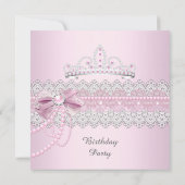 Princess Pink Pearl Bow Lace Birthday Party B Einladung (Rückseite)
