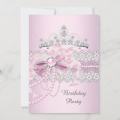 Princess Pink Pearl Bow Lace Birthday Party Einladung (Rückseite)