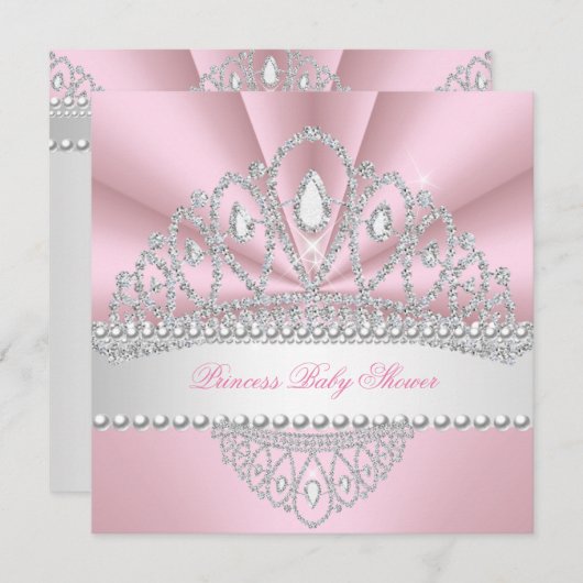 Princess Pink Pearls Diamond Tiara Babydusche Einladung (Vorne/Hinten)