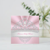 Princess Pink Pearls Diamond Tiara Babydusche Einladung (Stehend Vorderseite)