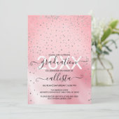 Princess Pink Silver Glitzer Confetti Abschluss Einladung (Stehend Vorderseite)