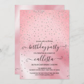 Princess Pink Silver Glitzer Confetti Geburtstag Einladung (Vorne/Hinten)
