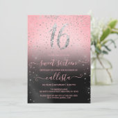 Princess Pink Silver Glitzer Confetti Sweet 16 Einladung (Stehend Vorderseite)