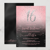 Princess Pink Silver Glitzer Confetti Sweet 16 Einladung (Vorne/Hinten)