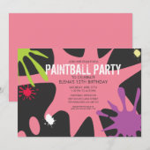 Princess Pink Split Platsches Paintball-Party Einladung (Vorne/Hinten)