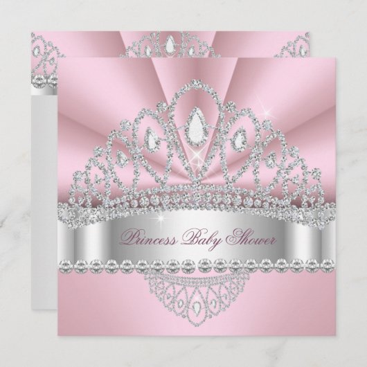 Princess Pink White Diamond Tiara Babydusche Einladung (Vorne/Hinten)
