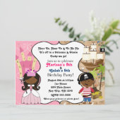 Princess & Pirate Dark Skin Ethnic Einladungen (Stehend Vorderseite)