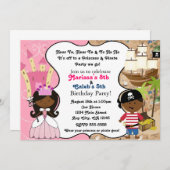 Princess & Pirate Dark Skin Ethnic Einladungen (Vorne/Hinten)