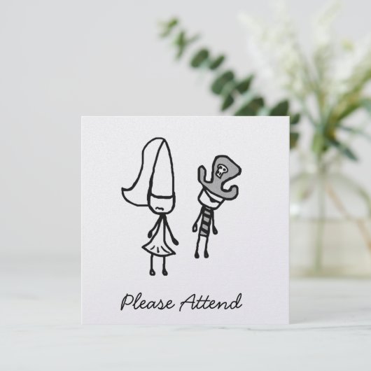 Princess & Pirate Doodle Einladung (Stehend Vorderseite)