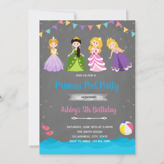 Princess-Pool - Einladung zum Geburtstag (Vorderseite)