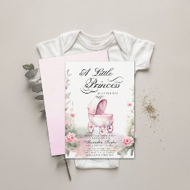 Princess Pram Rose Watercolor Babydusche Einladung