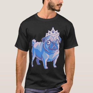 Princess Pug Royal Hund Kunst, Blau Geometrischer  T-Shirt