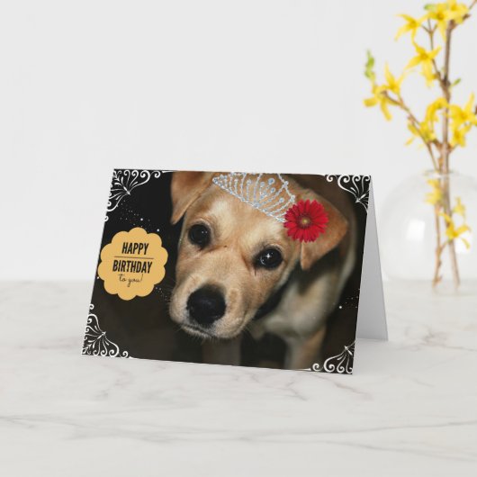 Princess Puppy Birthday Card Karte (Gelbe Blume)