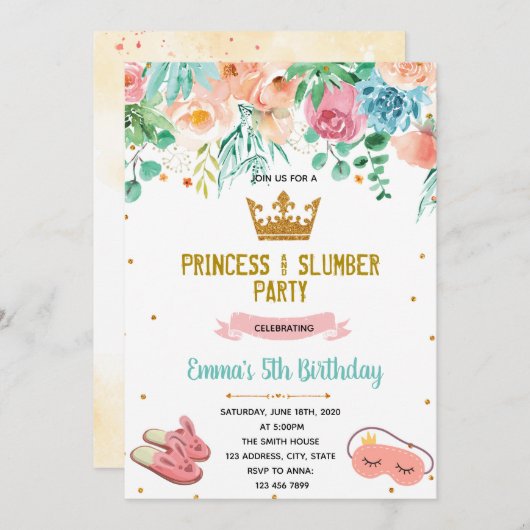 Princess Pyjamas Party Einladung (Vorne/Hinten)