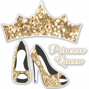 Princess Queen Gold Glitzer Crown High Heels Aufkleber