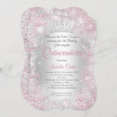 Princess Quinceanera 15. Blush Pink Silver Party Einladung (Vorne/Hinten)