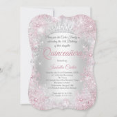 Princess Quinceanera 15. Blush Pink Silver Party Einladung (Vorderseite)