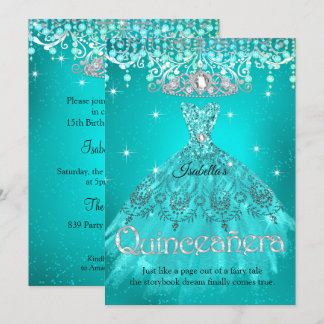 Princess Quinceanera 15. Geburtstag Aquamarin Aqua Einladung