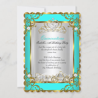 Princess Quinceanera 15. Geburtstag Aquamarin Blue Einladung