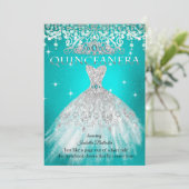 Princess Quinceanera 15. Geburtstag Aquamarin Blue Einladung (Stehend Vorderseite)