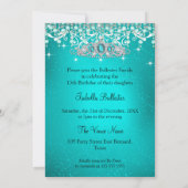 Princess Quinceanera 15. Geburtstag Aquamarin Blue Einladung (Rückseite)