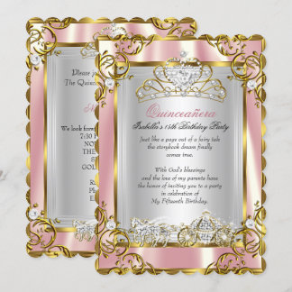 Princess Quinceanera 15. Geburtstag Pink Peach 2 Einladung