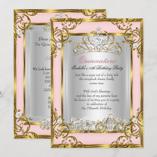 Princess Quinceanera 15. Geburtstag Pink Peach Einladung