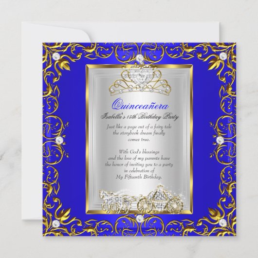 Princess Quinceanera 15. Geburtstag Royal Blue 2 Einladung (Vorderseite)