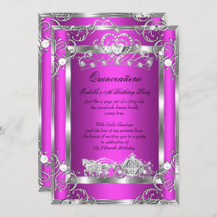 Princess Quinceanera 15. Party Rosa Silber Einladung