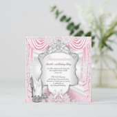 Princess Quinceanera 15. Party Seide Rosa Einladung (Stehend Vorderseite)