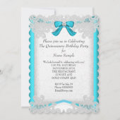 Princess Quinceanera Aquamarin Blue Lace Birthday Einladung (Rückseite)