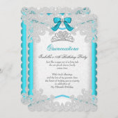 Princess Quinceanera Aquamarin Blue Lace Birthday Einladung (Vorne/Hinten)