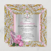 Princess Quinceanera Birthday Pink Rose Gold Einladung (Vorne/Hinten)