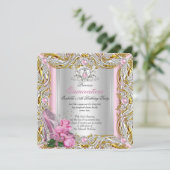 Princess Quinceanera Birthday Pink Rose Gold Einladung (Stehend Vorderseite)