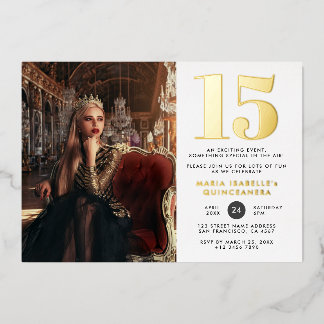 Princess Quinceañera Birthday Vintag Red & Gold Folieneinladung