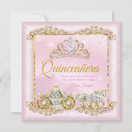 Princess Quinceanera Blush Pink Gold Kutsche Einladung