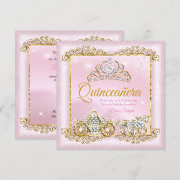 Princess Quinceanera Blush Pink Gold Kutsche Einladung