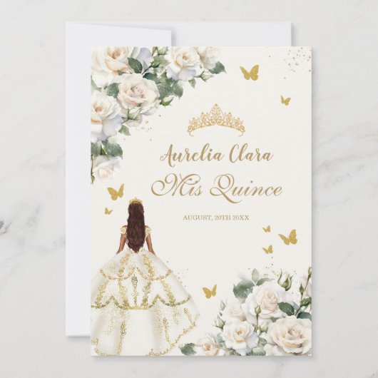Princess Quinceañera Champagne Ivory Rose Dress Save The Date (Rückseite)