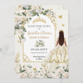 Princess Quinceañera Champagne Ivory Rose Dress Save The Date (Vorne/Hinten)